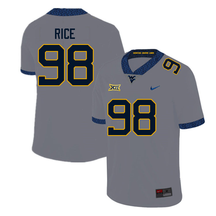 NCAA Men's Cam Rice West Virginia Mountaineers Gray #98 Nike Stitched Football College Authentic Jersey ZJ23G13ZA